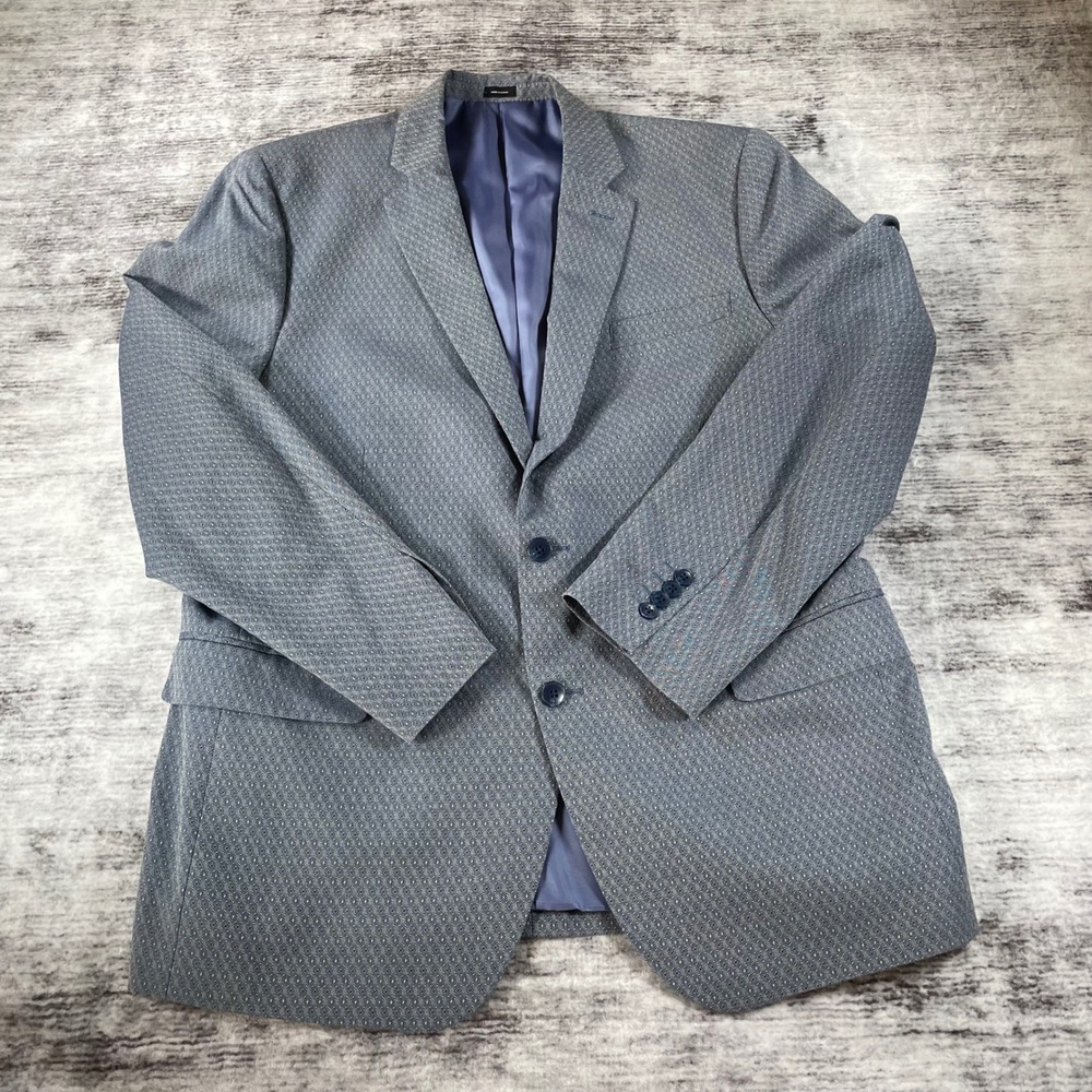 J.Ferrar Slim Fit Blazer Mens 46R Blue Geometric Diamond Pattern Sport Coat